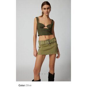 Urban Outfitters UO Joan Belted Micro Mini Skirt NWT Green Y2K Cargo Short Sz S